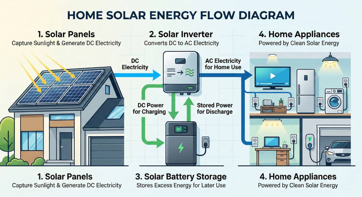How a solar battery connects to a home solar panel system